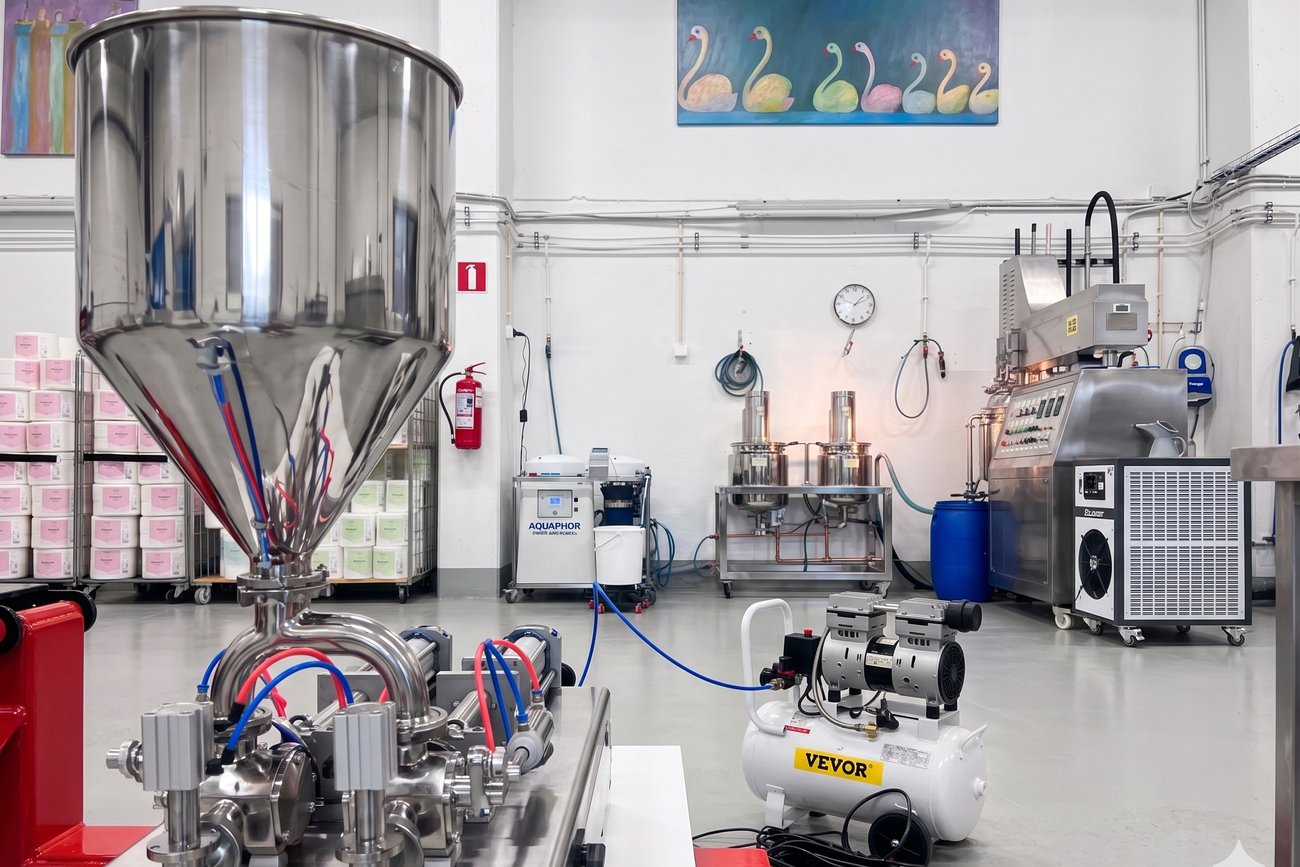 Acnova production facility in Tuusula — mixing tank and production equipment
