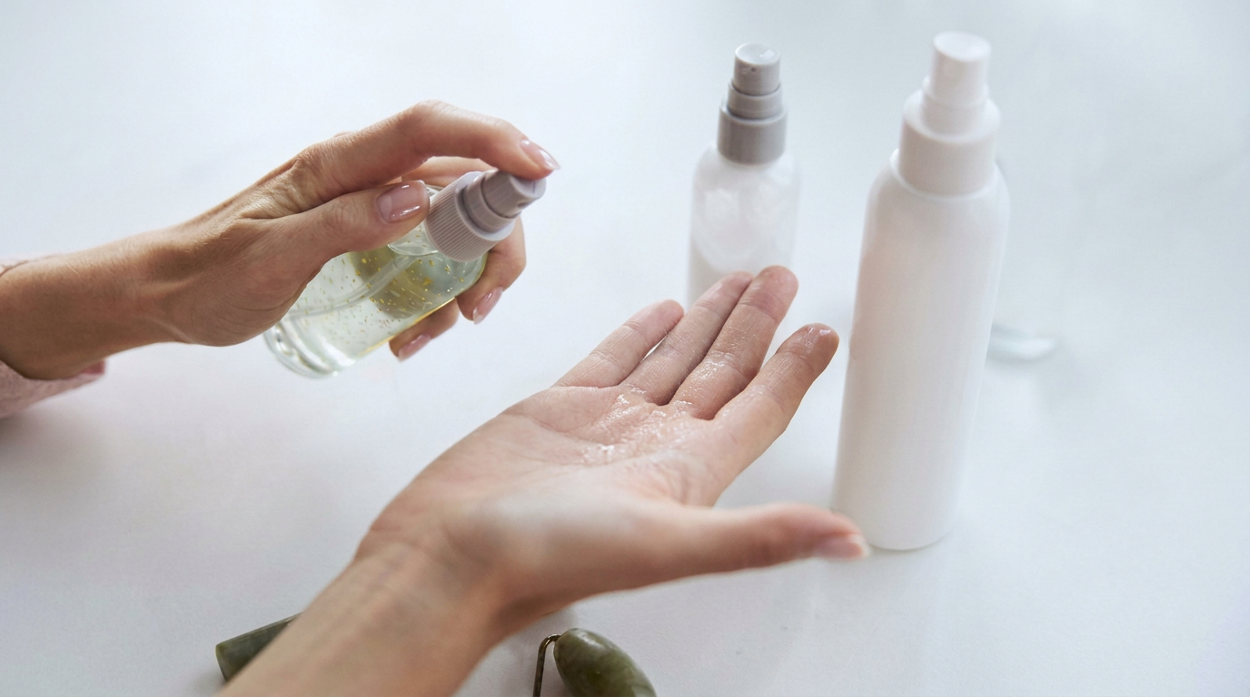 Product testing — applying a cosmetic spray