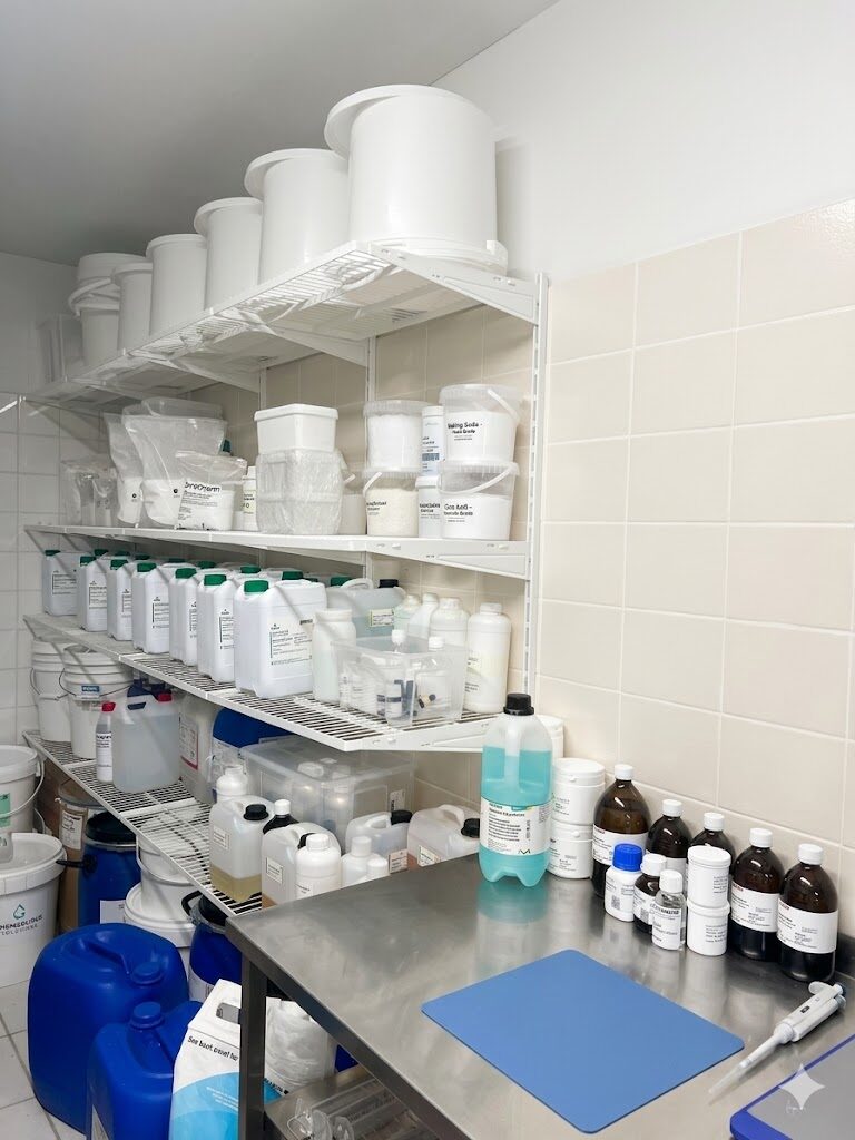Raw materials and components on the shelf at the Acnova facility